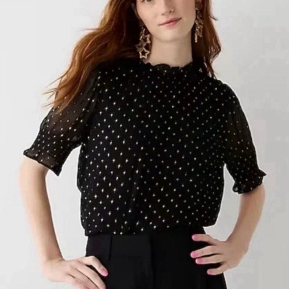 Jcrew Smocked puff-sleeve top in Lurex® chiffon medium